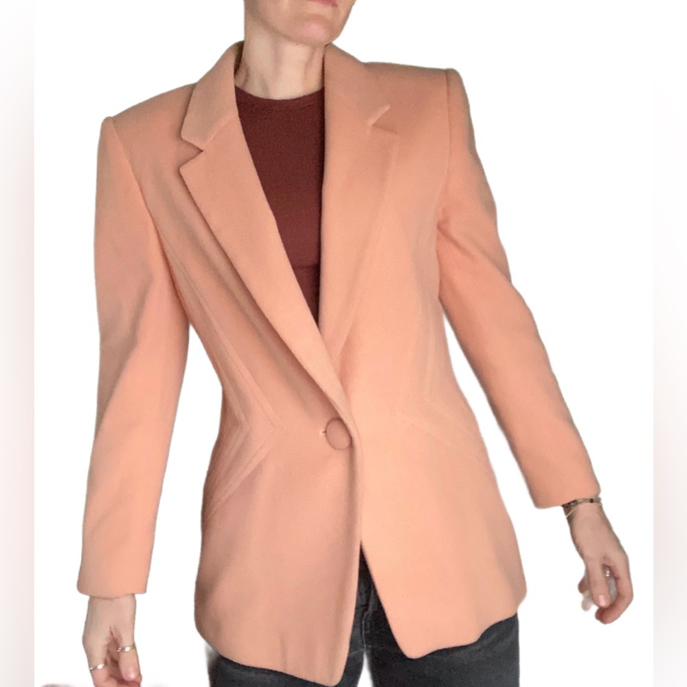 Vintage 90s Mondi cashmere wool blend pastel peach classic one button blazer